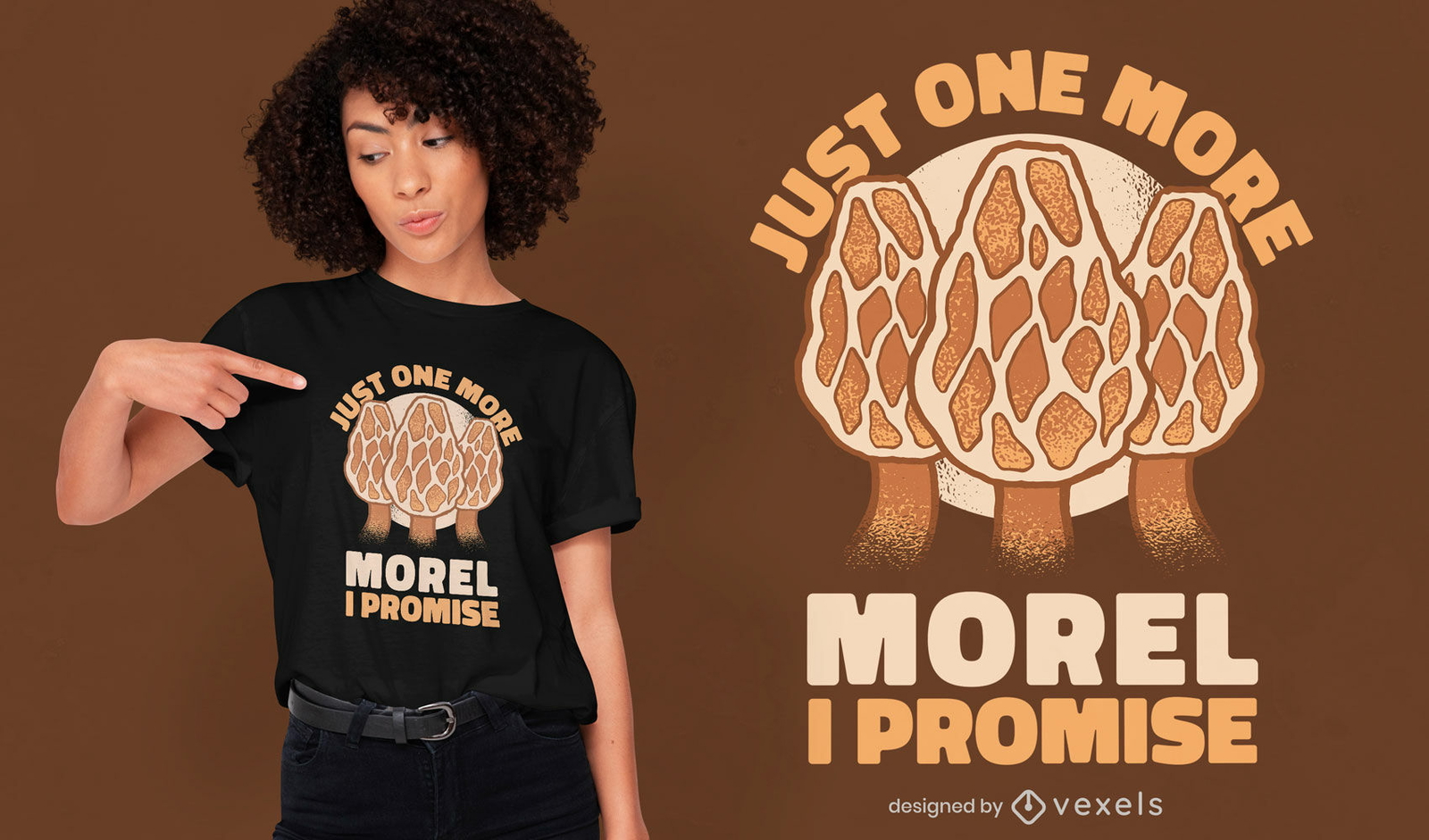 Design de camiseta com citações de fungos Morel