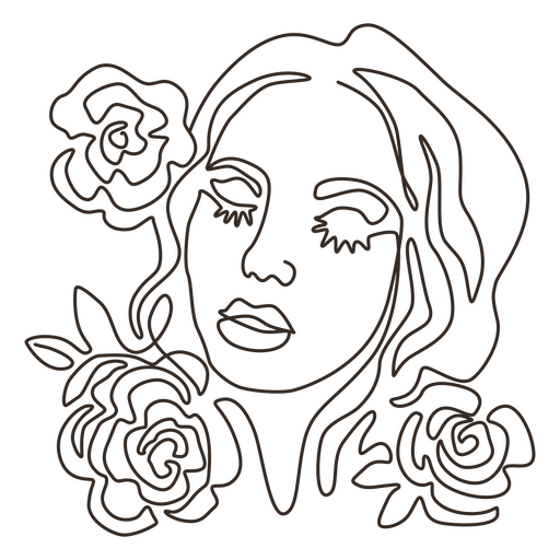 Girl and roses continuous line PNG Design