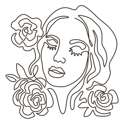 Linha contínua menina e rosas Desenho PNG