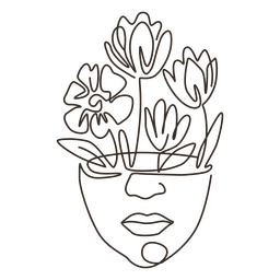 Kopf mit durchgehender Blumenlinie PNG-Design