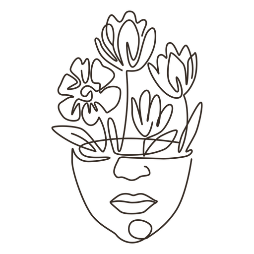 Cabeça com linha contínua de flores Desenho PNG