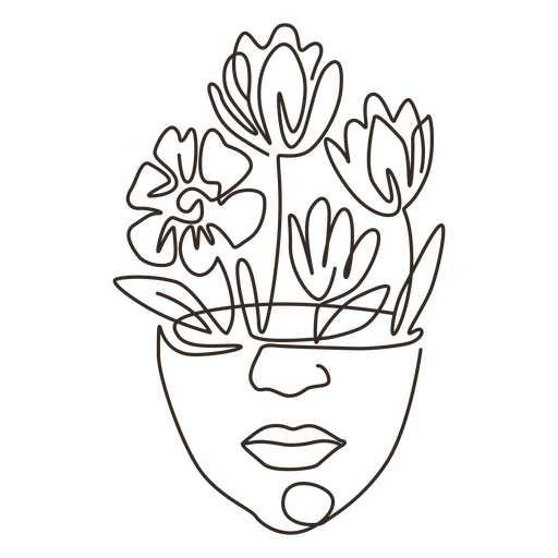Head with flowers continuous line PNG Design