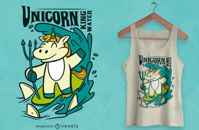 Surfing unicorn cartoon t-shirt design