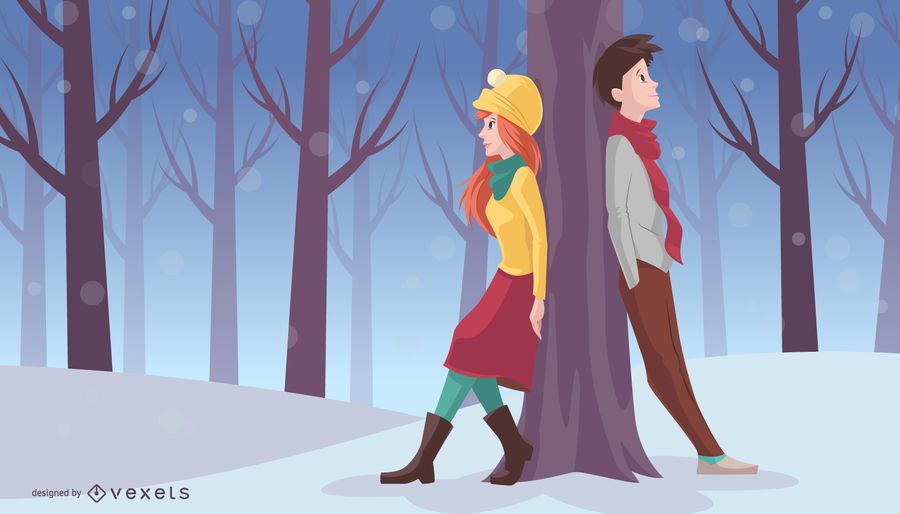 Xmas couple leans on tree Xmas couple leans on tree