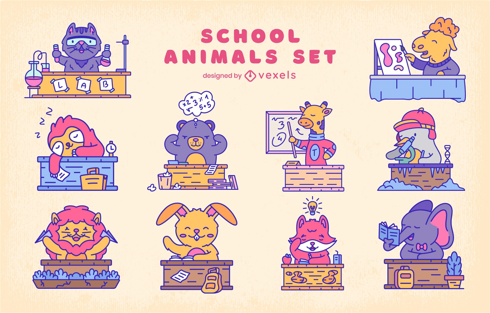 Tiere im Schulfarbstrich-Set