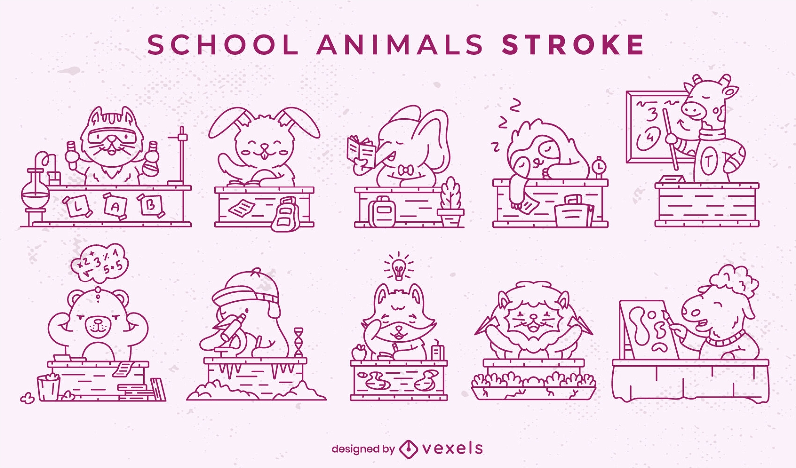 Animals in school stroke set