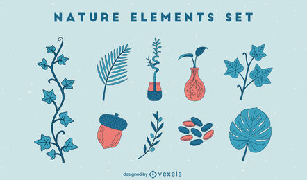 Nature elements color stroke set
