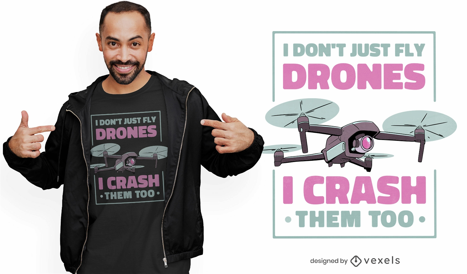Design de camiseta com citação de drone batendo