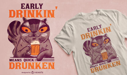 Beer drinking cat t-shirt design