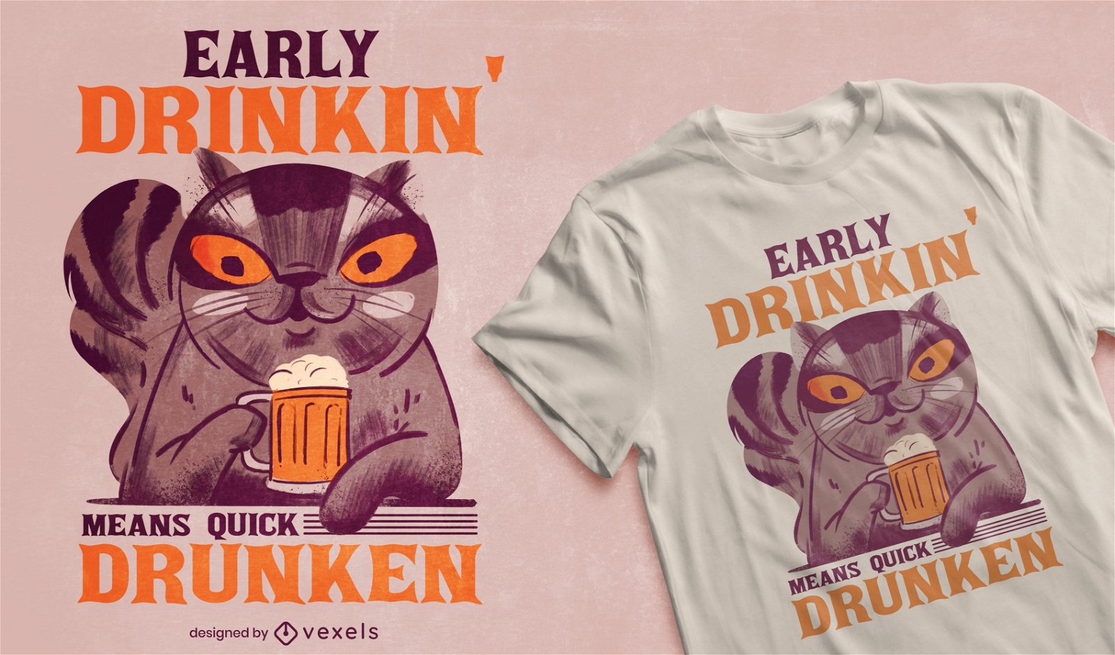 Design de camiseta de gato bebendo cerveja
