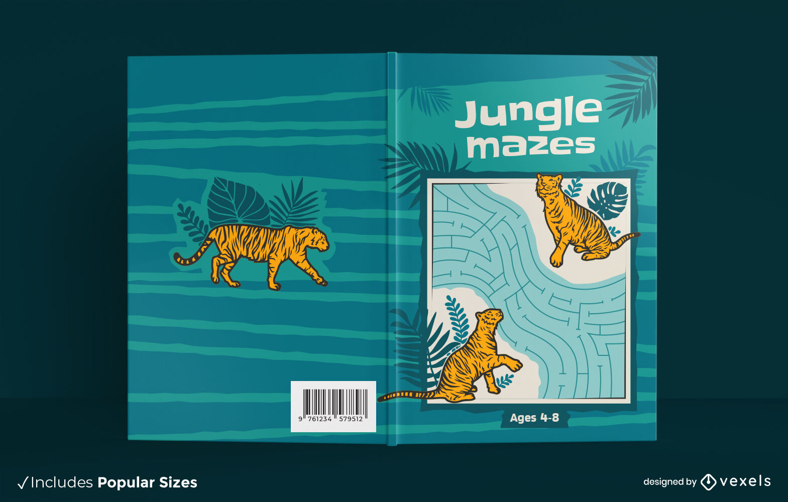 Diseño de portada de libro de tigre de laberinto de selva