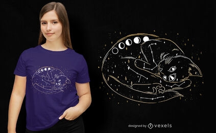 Diseño de camiseta de gato galaxia