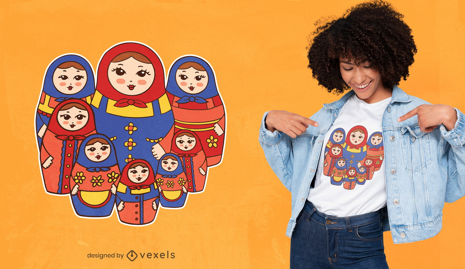 Diseño de camiseta de muñecas rusas matryoshka.