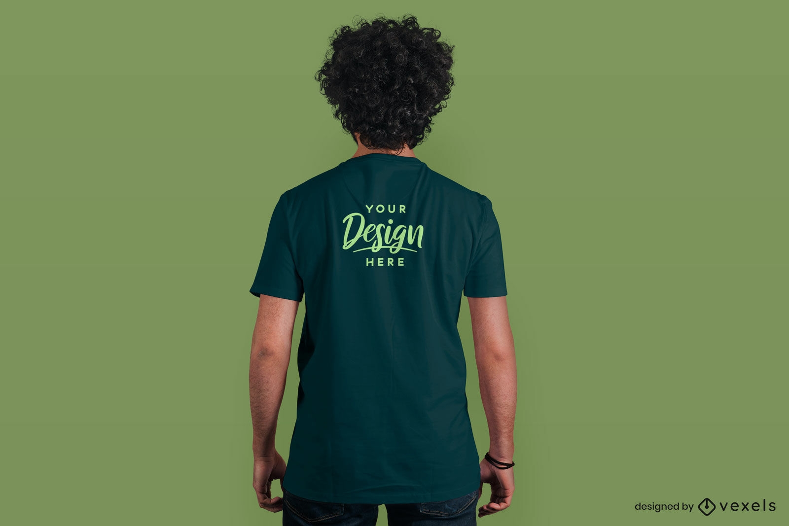 Green back t-shirt man mockup in green background