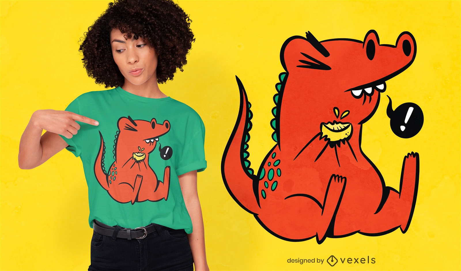 Dinosaurier, der Zitrone-Cartoon-T-Shirt-Design isst