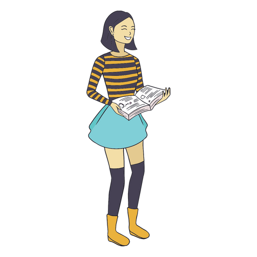 Lectura de personajes de niña asiática Diseño PNG