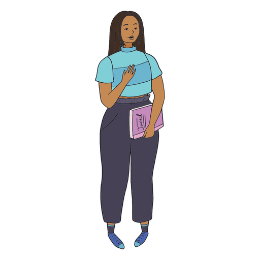 Black girl character with book PNG Design