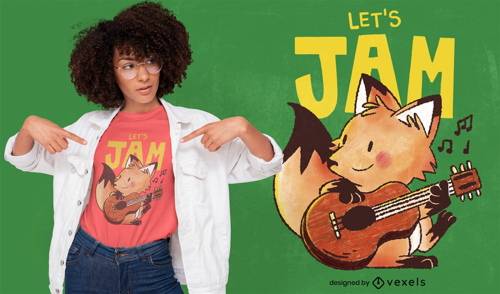 Guitarist fox psd t-shirt design doodle