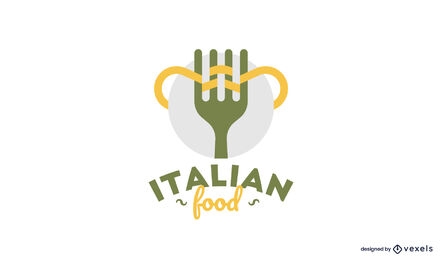 Espaguetis en plantilla de logotipo de comida italiana de tenedor