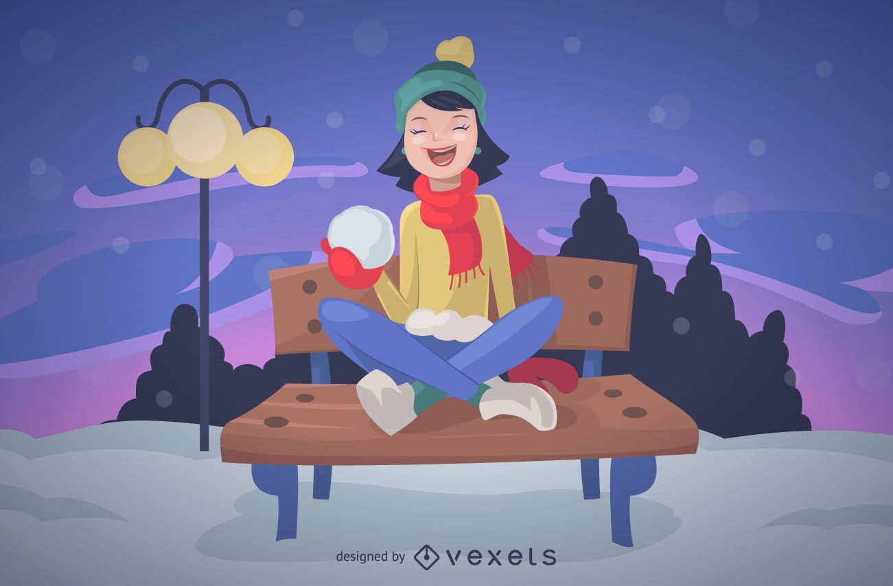 Garota de Natal com ilustração de neve