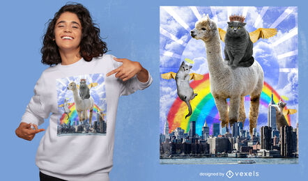 Angel cats colagem surreal design de camisetas psd