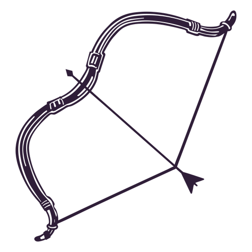 Arco de tiro con arco y flecha apuntando hacia arriba en blanco y negro