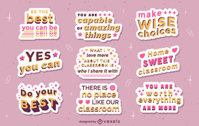 School Motivational Quotes Stickers Set Vector Download