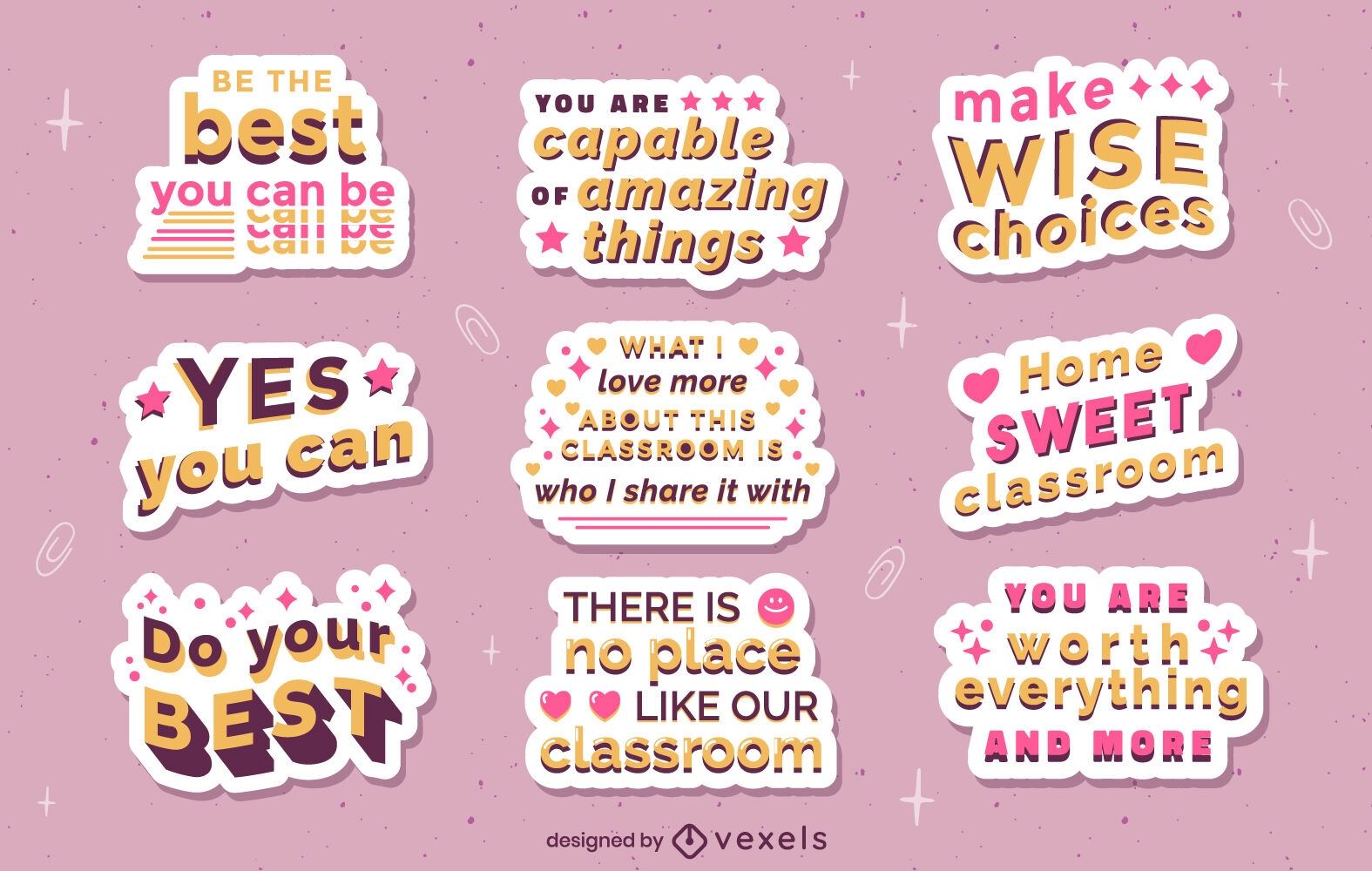 School motivational quotes stickers set