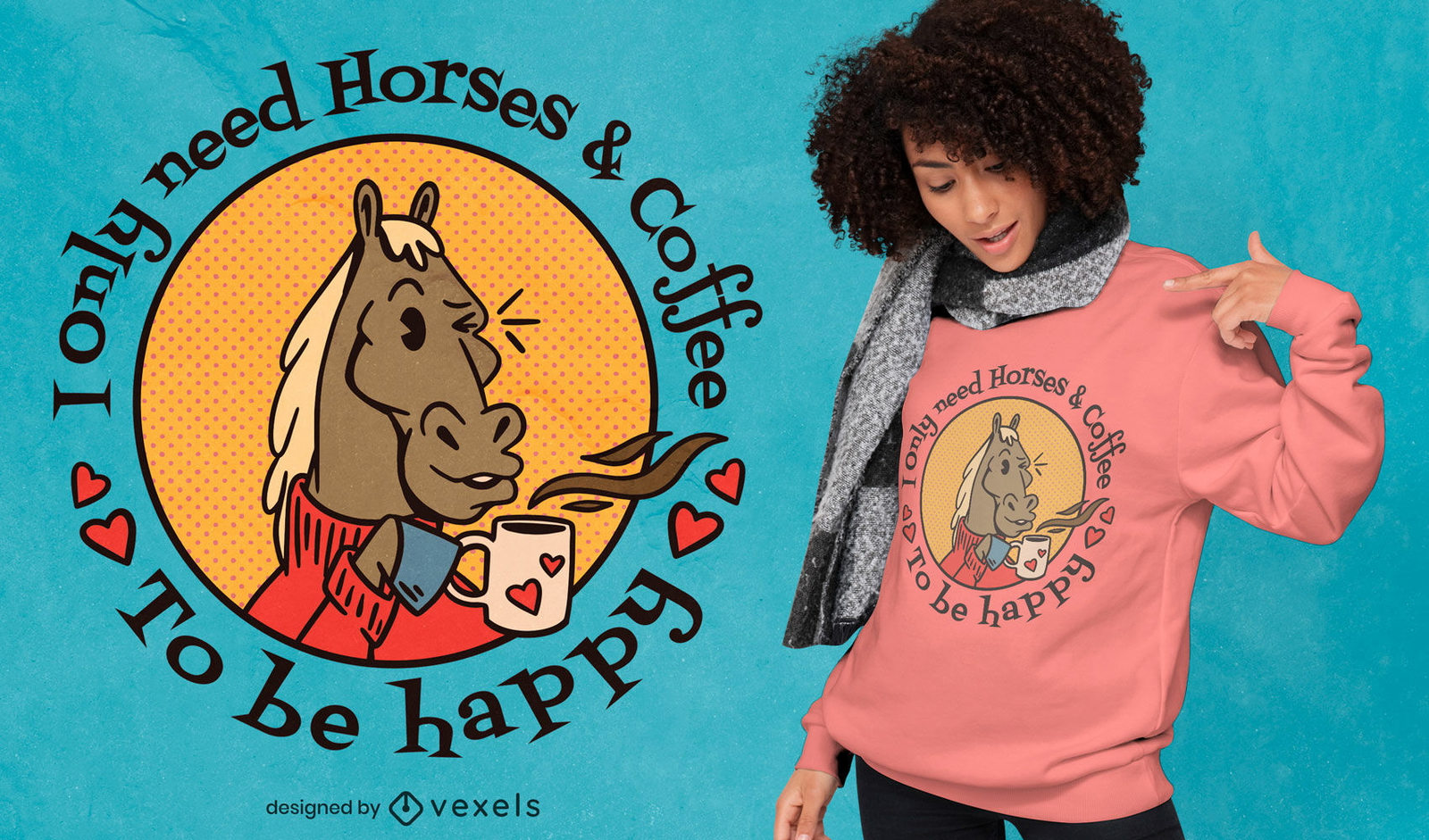 Cavalos e café adoram design de camisetas