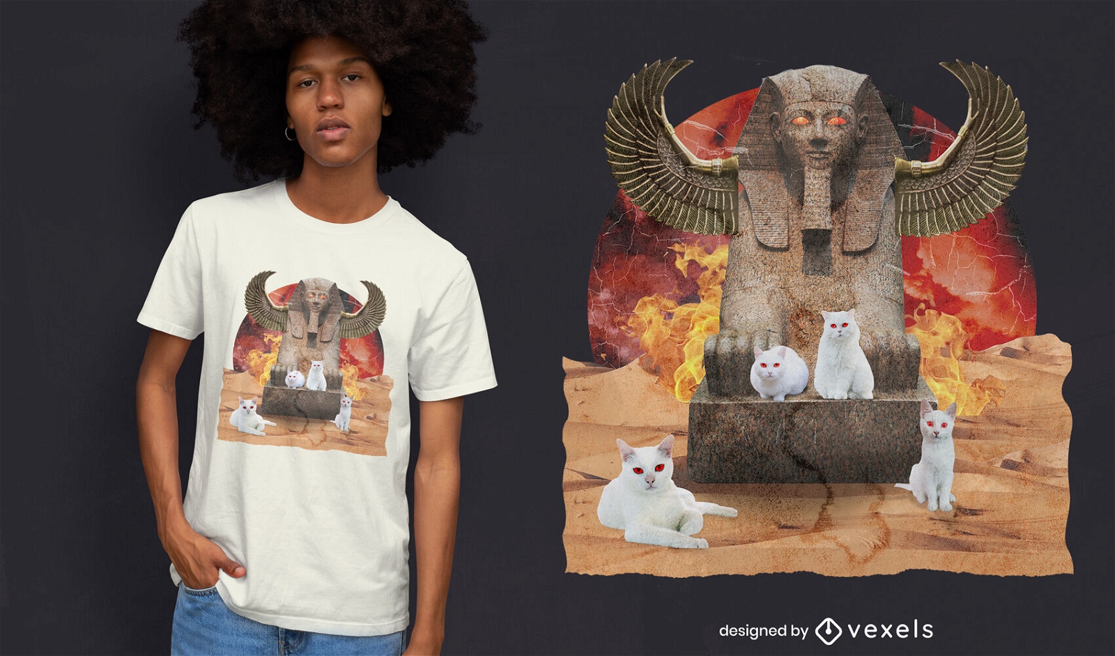 Camiseta del monumento de egipto del collage del caos del gato psd