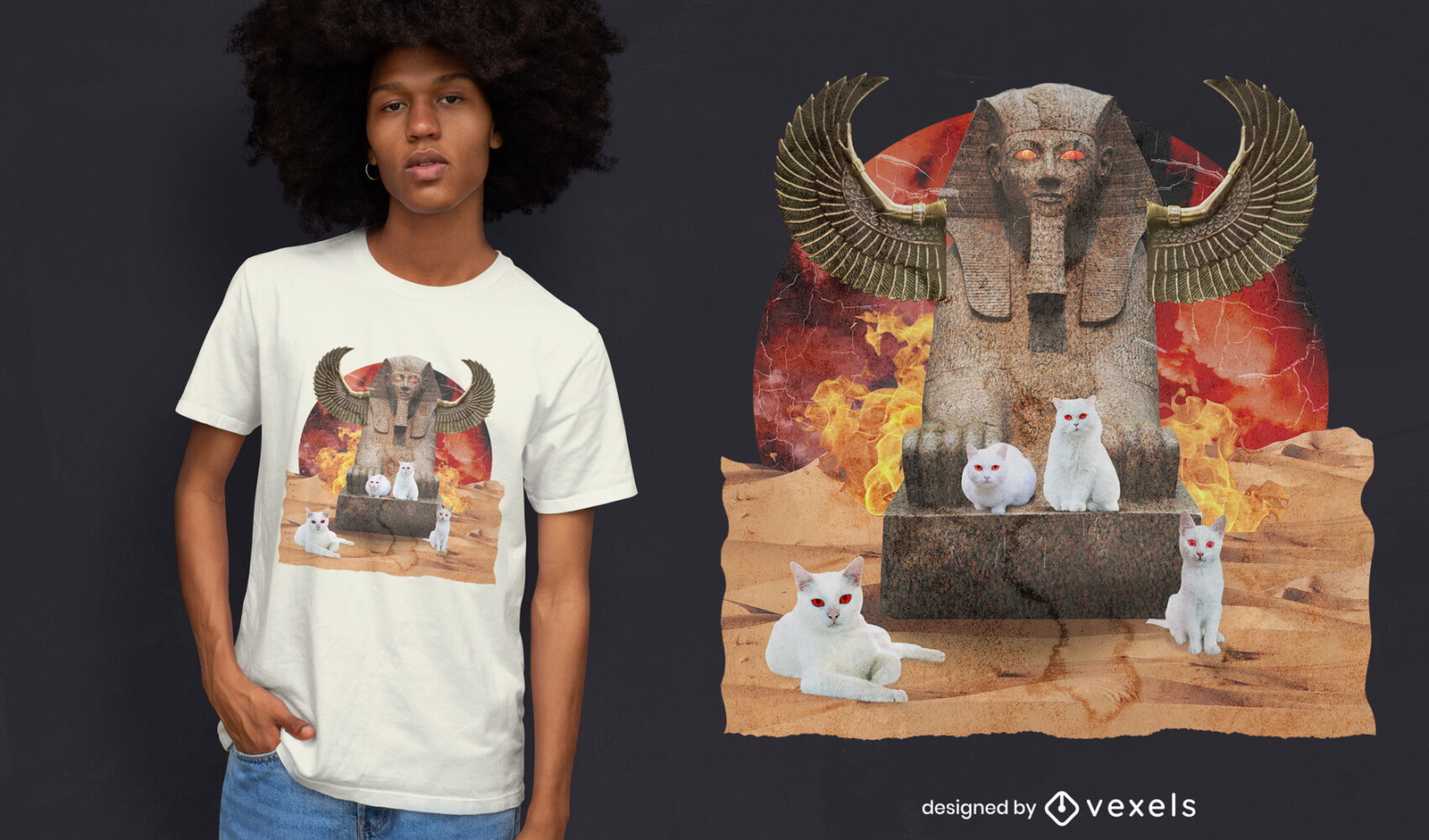 Katzenchaos Collage Ägypten Denkmal T-Shirt PSD