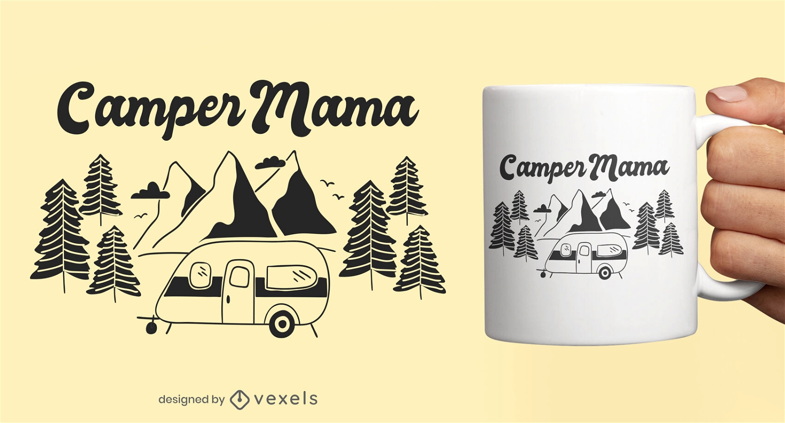 Camping van nature doodle mug design