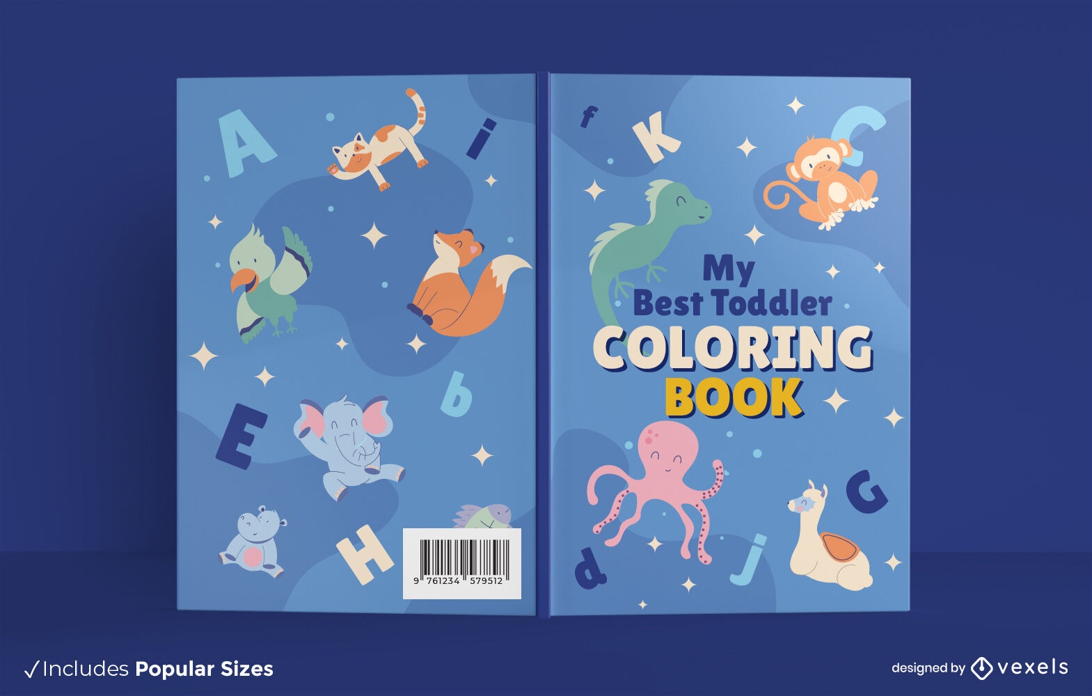Cute animals coloring book cover design