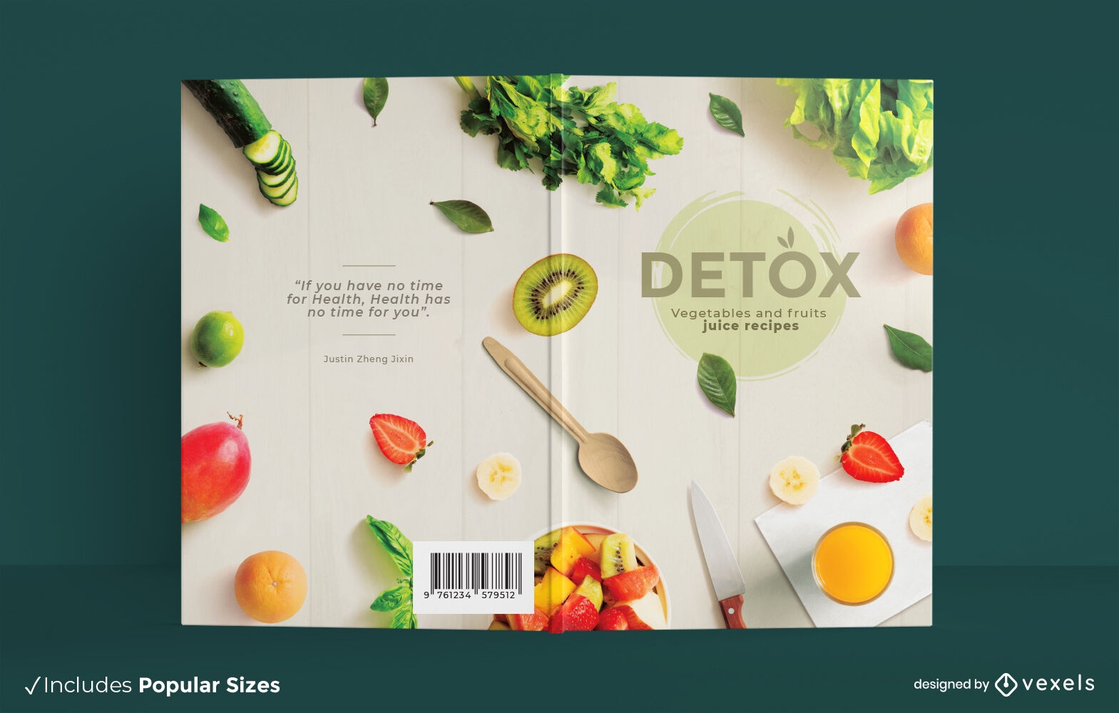 Design de capa de livro de frutas e vegetais desintoxicantes