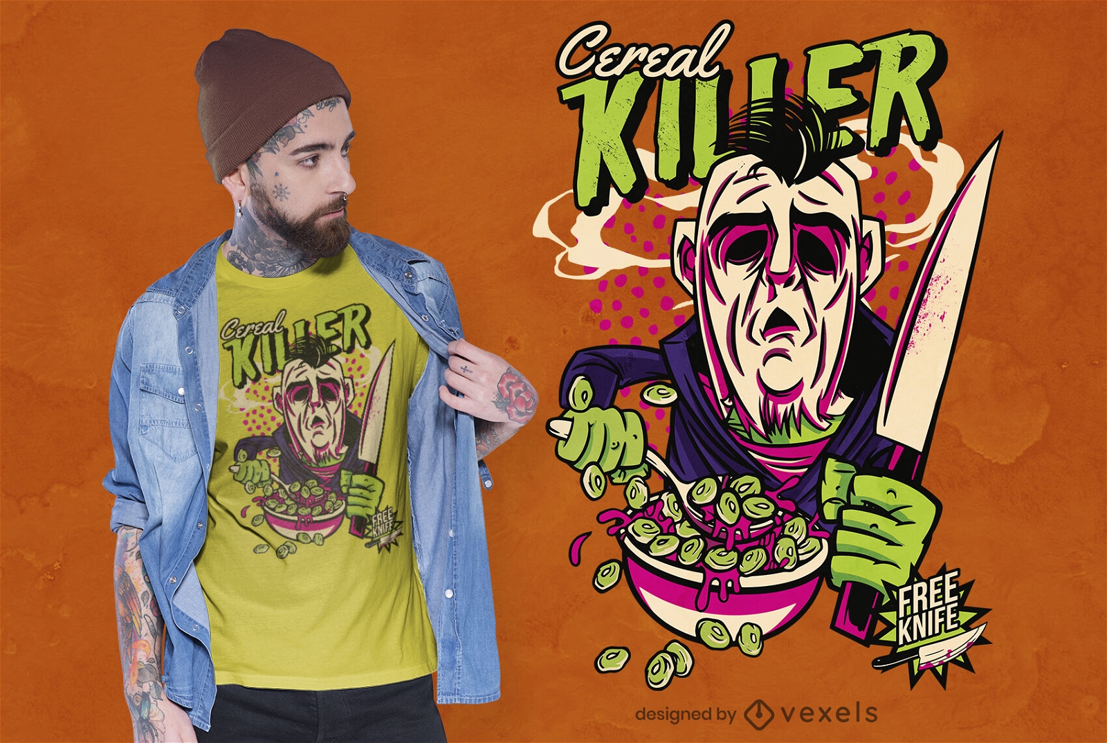 Design de camiseta com trocadilho de cereal serial killer