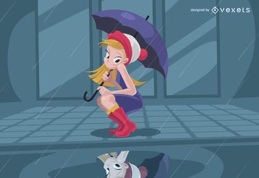 Chica mirando el reflejo de la lluvia