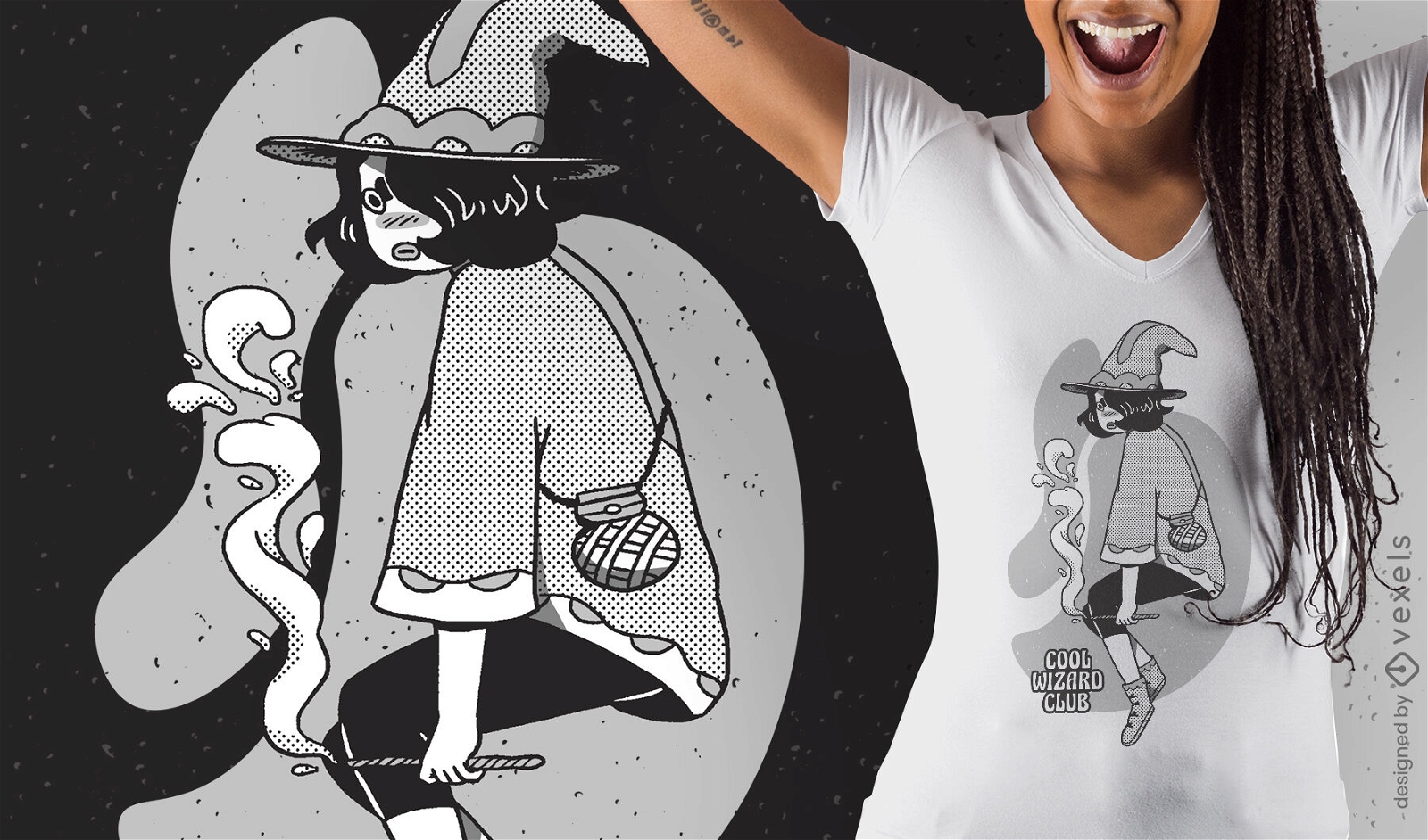 Cartoon wizard girl fantasy t-shirt design