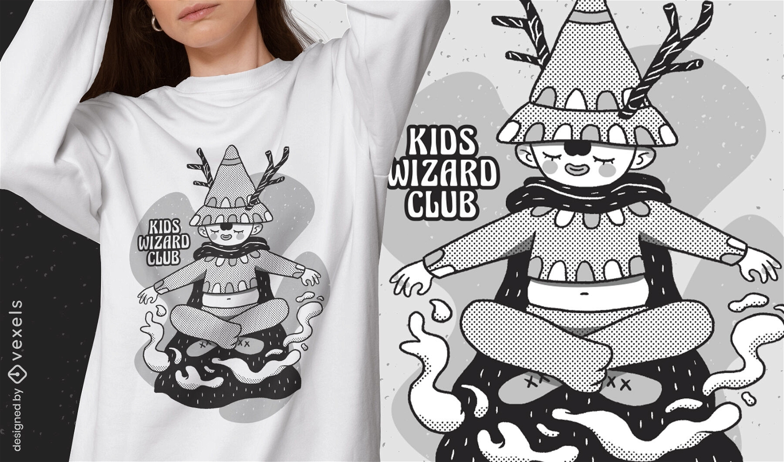 Diseño de camiseta de fantasía de niño mago de dibujos animados