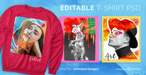 Fotografie und Malerei-Effekt PSD-T-Shirt-Design