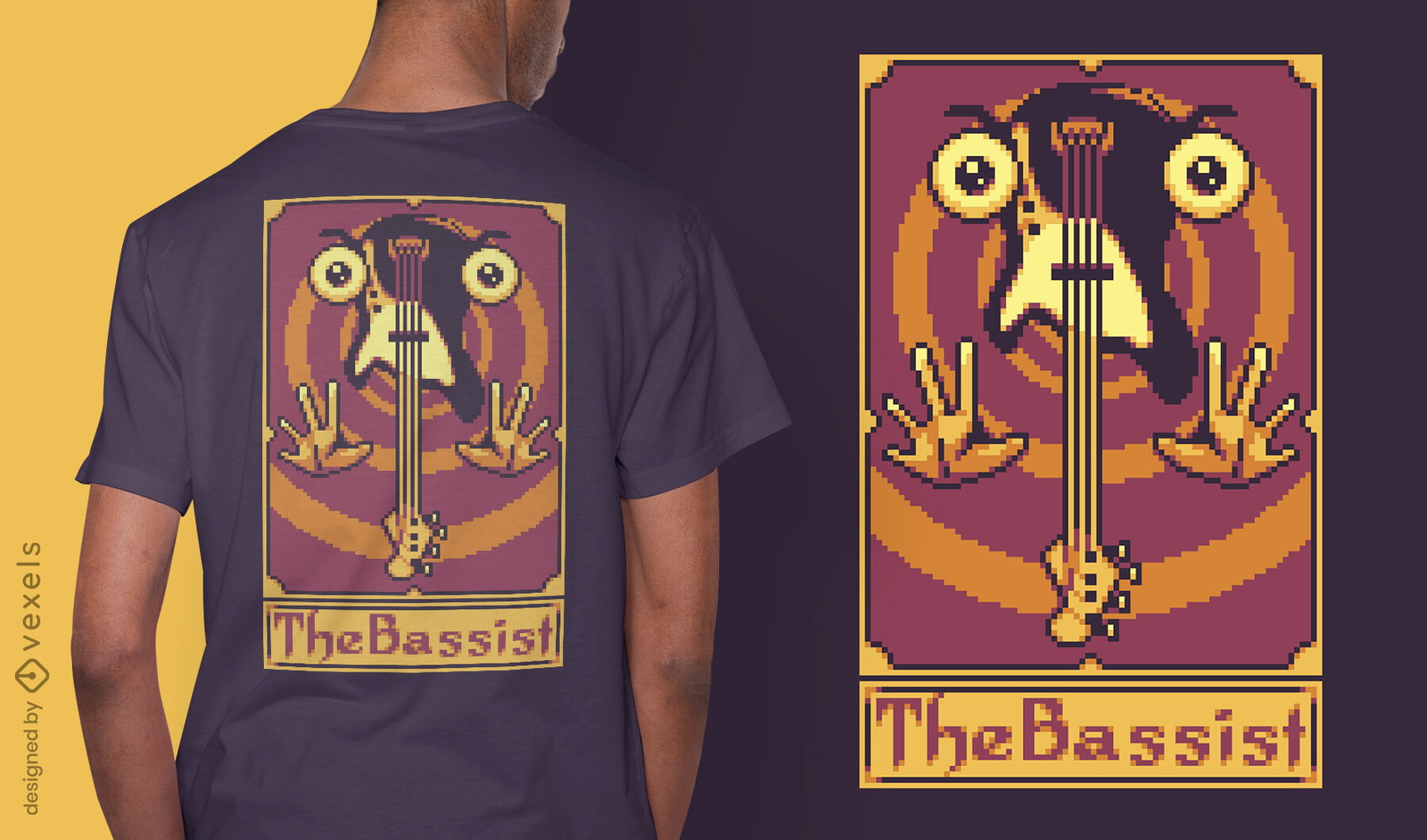 Design de t-shirt de guitarra com cartas de tarô Pixel