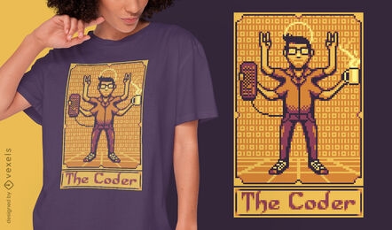 Design de t-shirt de programador de cartas de tarô Pixel