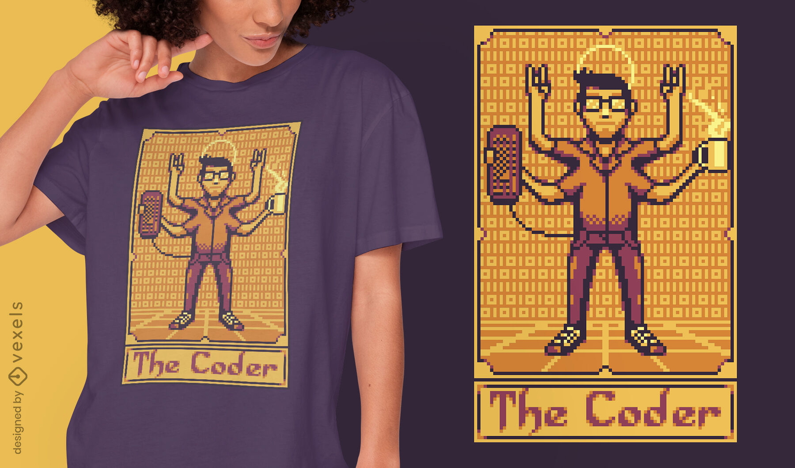 Diseño de camiseta de programador de cartas de tarot de píxeles.