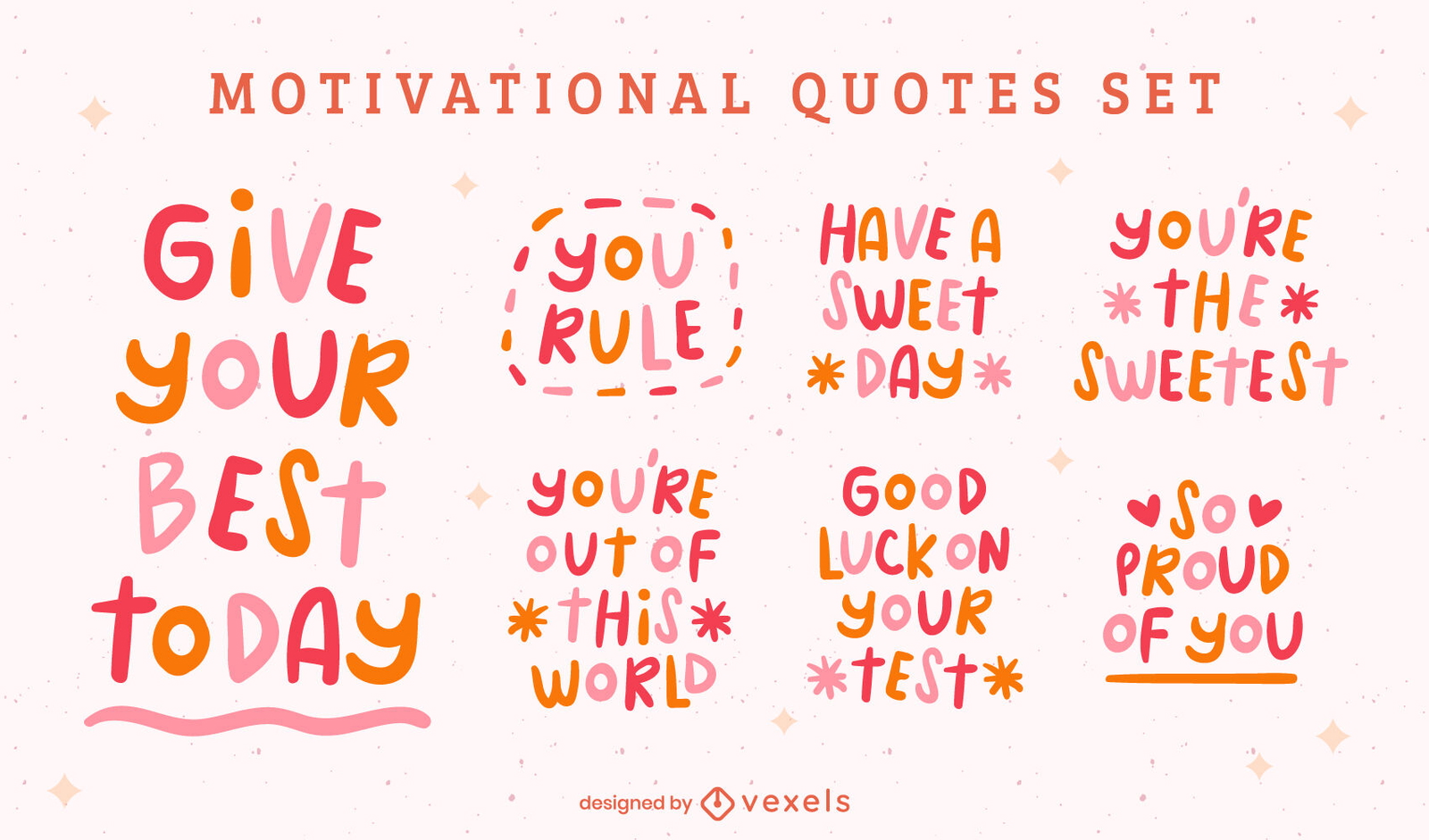 Conjunto de citações de doodle motivacionais amáveis