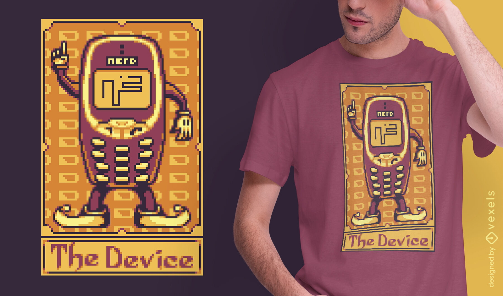 Diseño de camiseta de teléfono móvil con carta de tarot de píxeles.