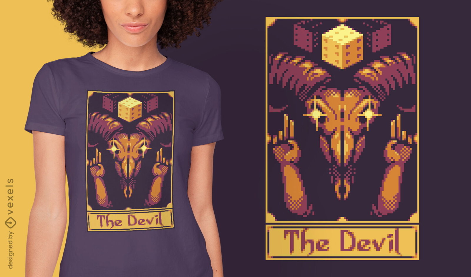 Diseño de camiseta pixel tarot card devil