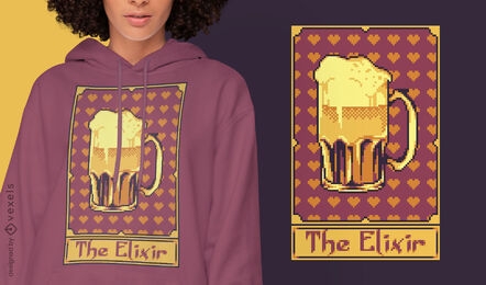 Diseño de camiseta de bebida de cerveza de carta de tarot de pixel