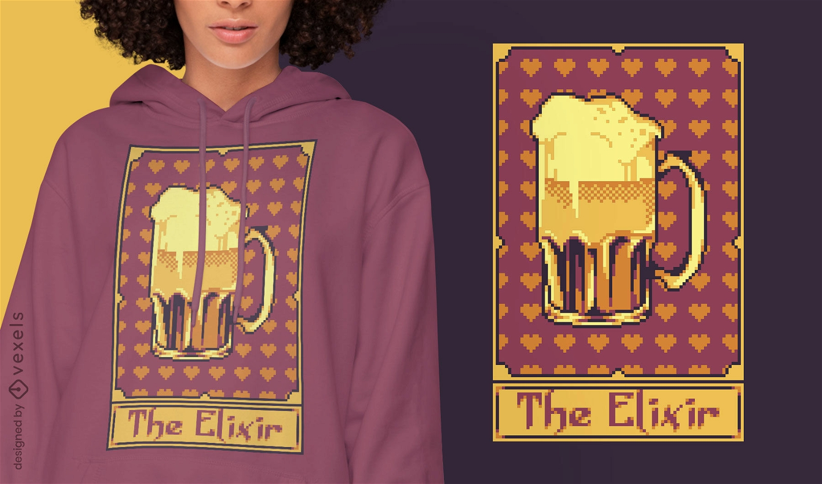 Pixel tarot card beer drink t-shirt design