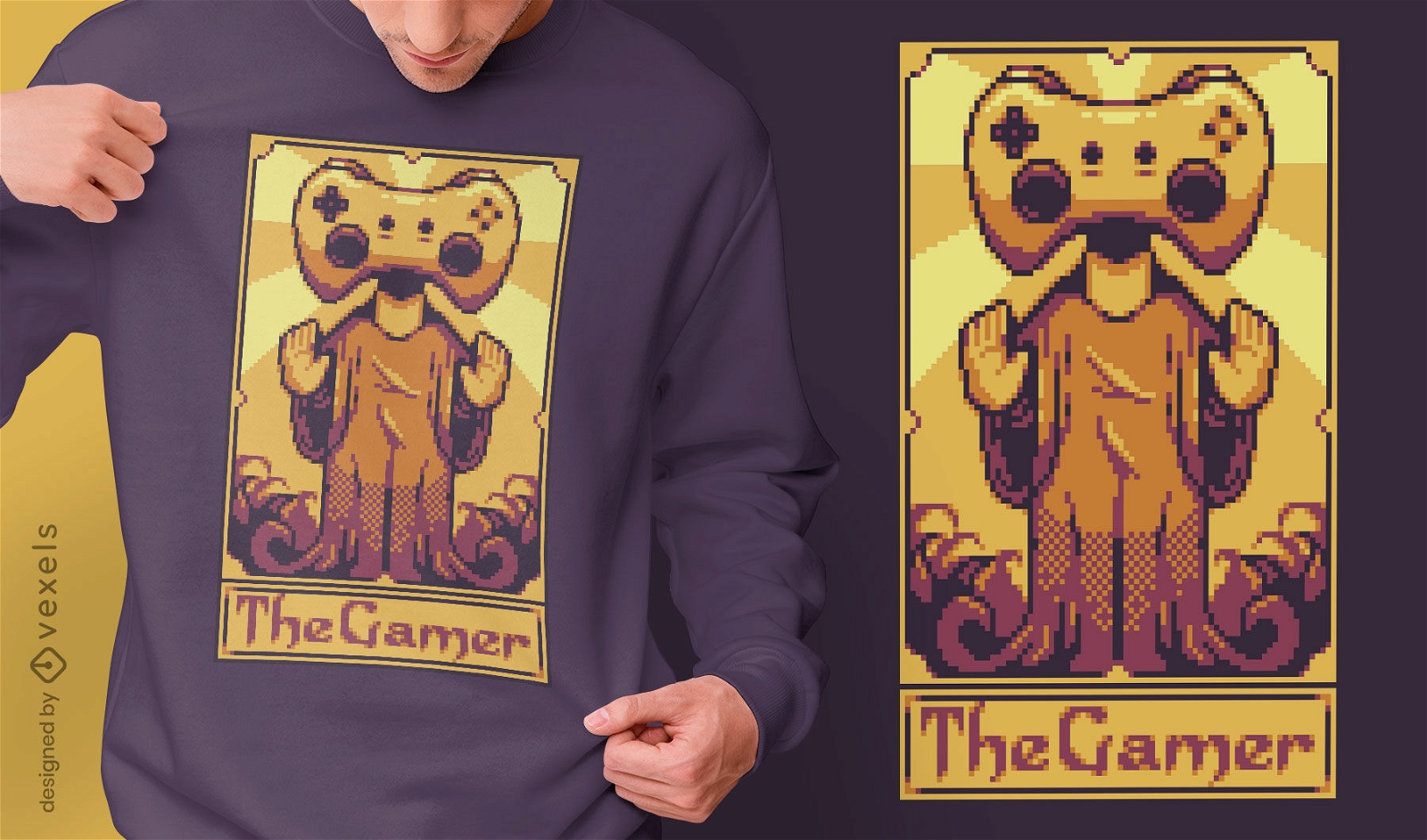 Design de t-shirt de jogador de joystick com cartão de tarô Pixel