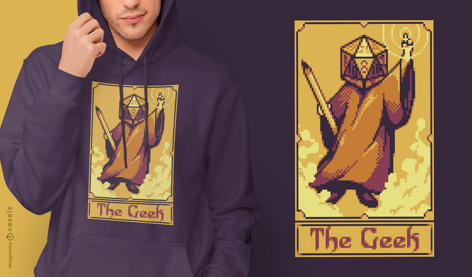 Diseño de camiseta de jugador de rol de cartas de tarot de píxeles