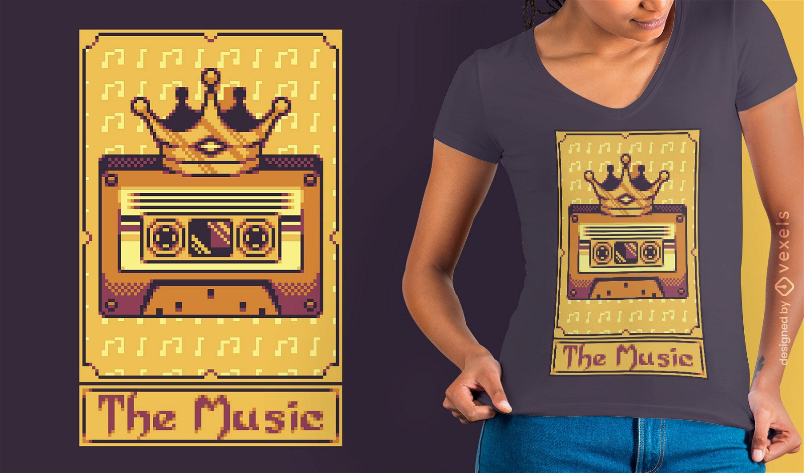 Diseño de camiseta de cassette de música de tarjeta de tarot de píxeles
